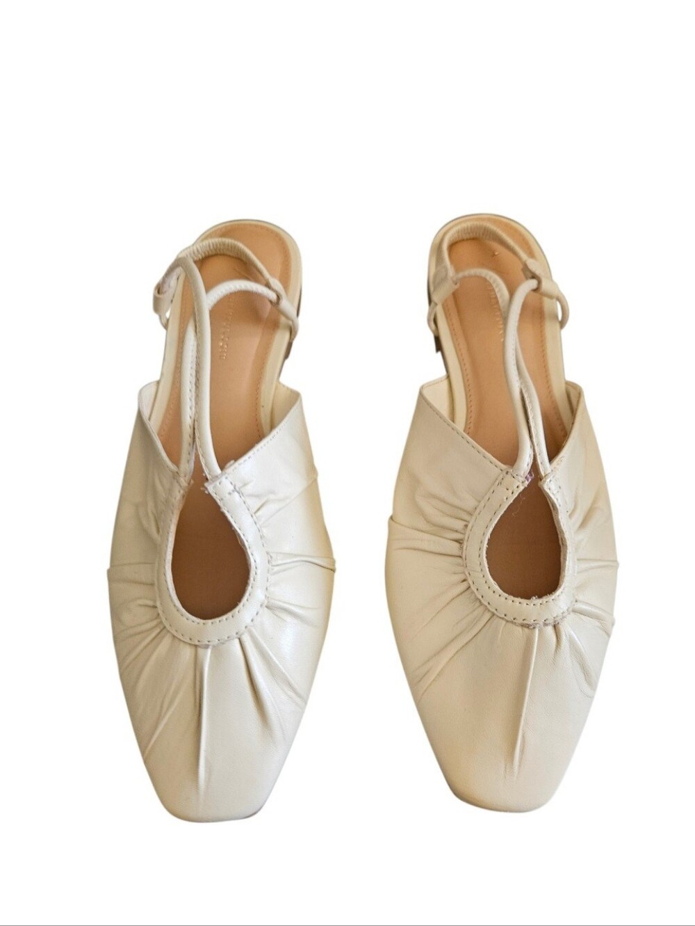 Anthropologie Women's Cream Leather Keyhole Slingback Flats Size 38 (7)